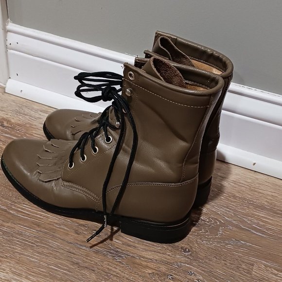 Justin Boots Kiltie Roper Combat Western Leather Lace-up Boots Tan Wmns Sz 6.5 C - Picture 3 of 6